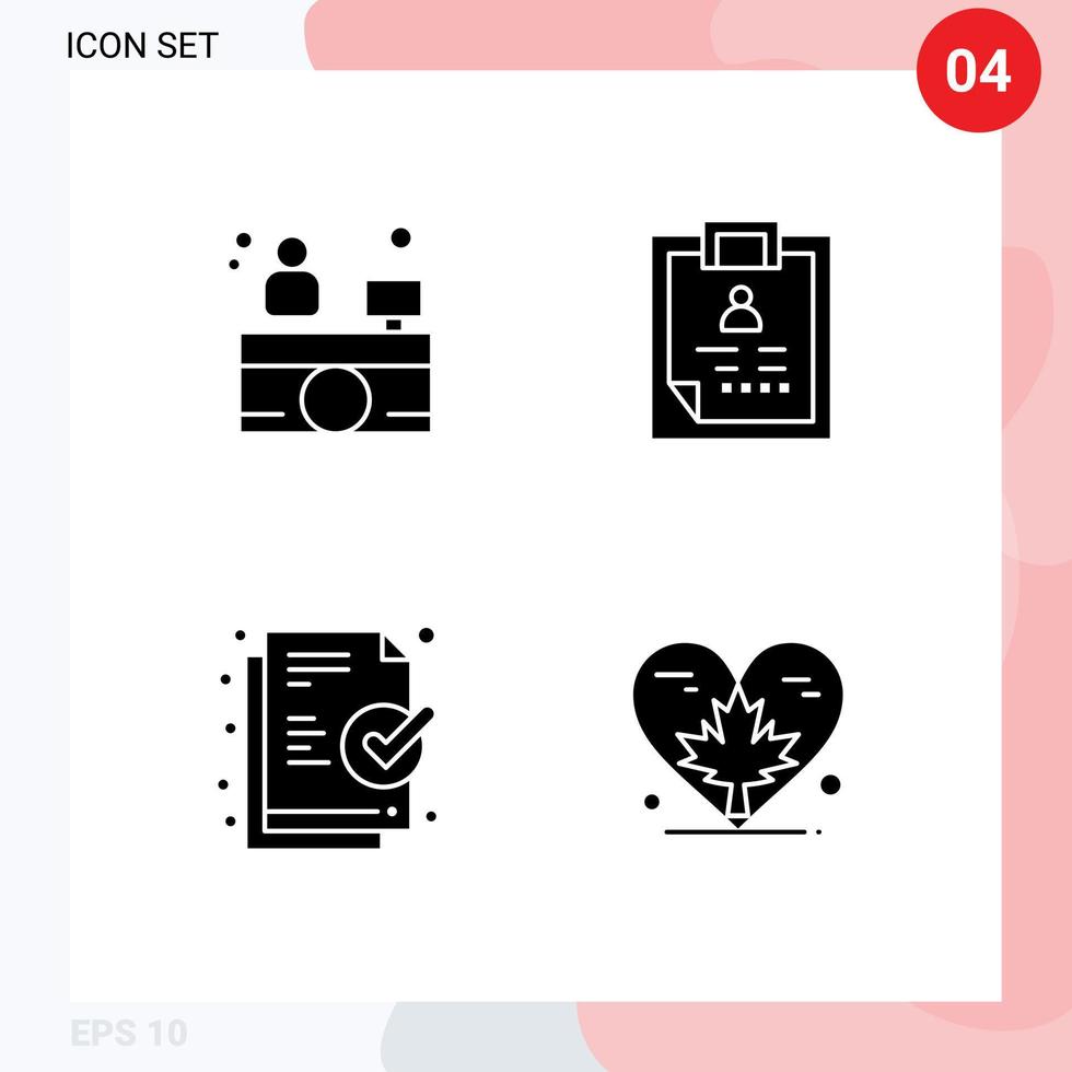 Universal Icon Symbols Group of 4 Modern Solid Glyphs of hospital reception file clipboard medical heart Editable Vector Design Elements