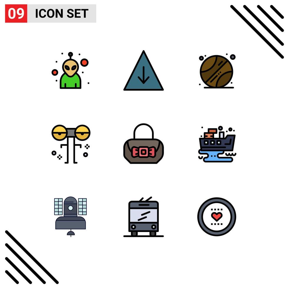 Mobile Interface Filledline Flat Color Set of 9 Pictograms of leaked fashion sports bag monster Editable Vector Design Elements