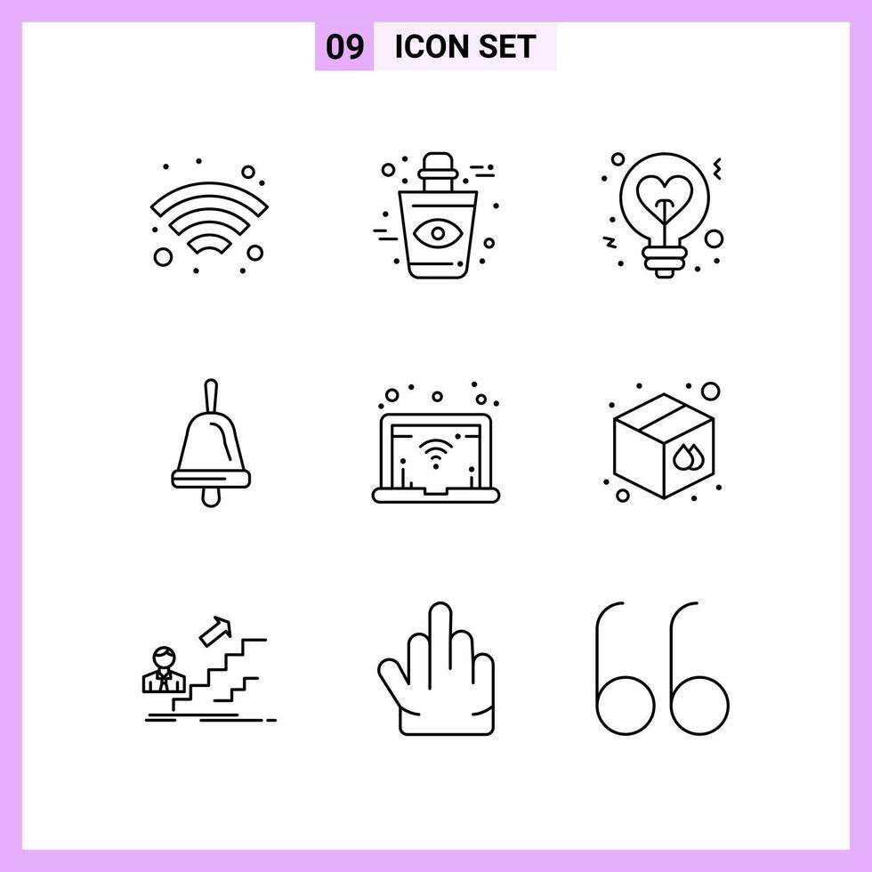 9 Icons in Line Style Outline Symbols on White Background Creative Vector Signs for Web mobile and Print