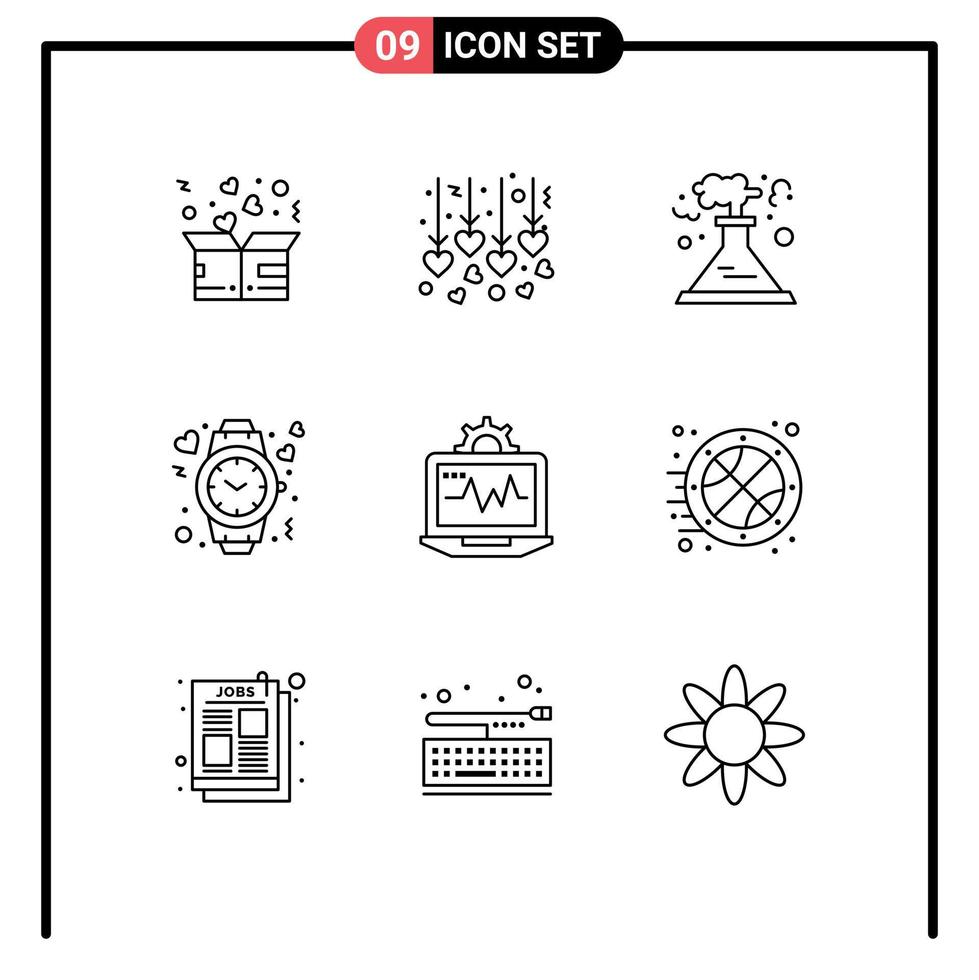 conjunto moderno de 9 esbozos pictograma de elementos de diseño vectorial editables del corazón del amor de la fábrica del tiempo de la computadora portátil vector