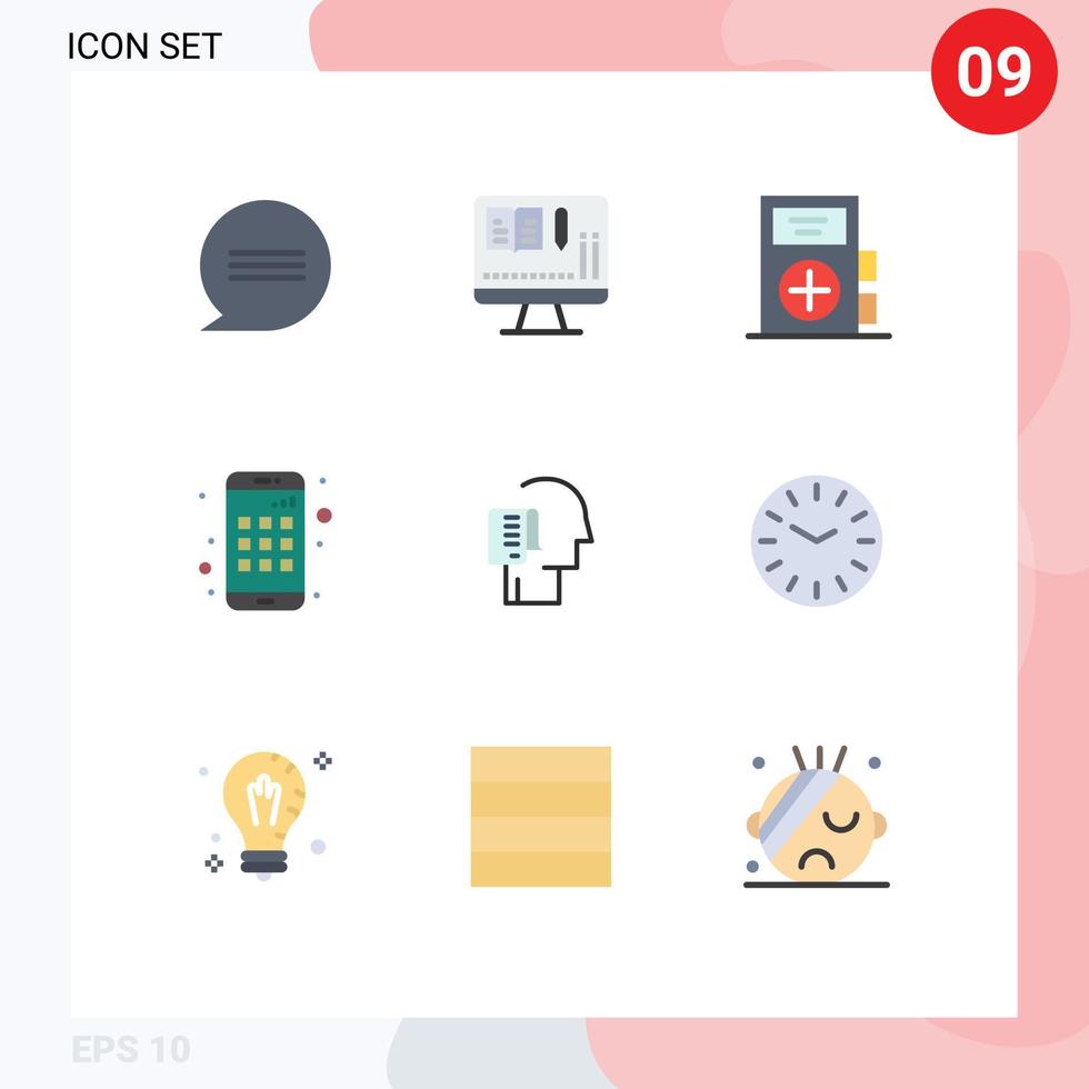 Group of 9 Flat Colors Signs and Symbols for schedule list form human device Editable Vector Design Elements