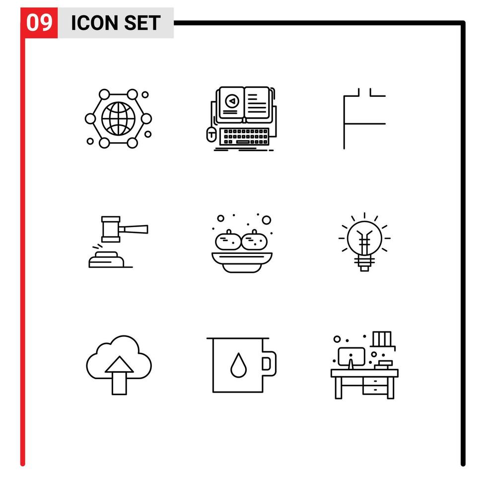 Pictogram Set of 9 Simple Outlines of gavel auction mobile action crypto Editable Vector Design Elements