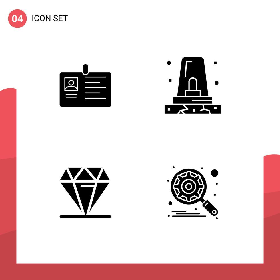 Pack of 4 creative Solid Glyphs of card police id pass diamond Editable Vector Design Elements