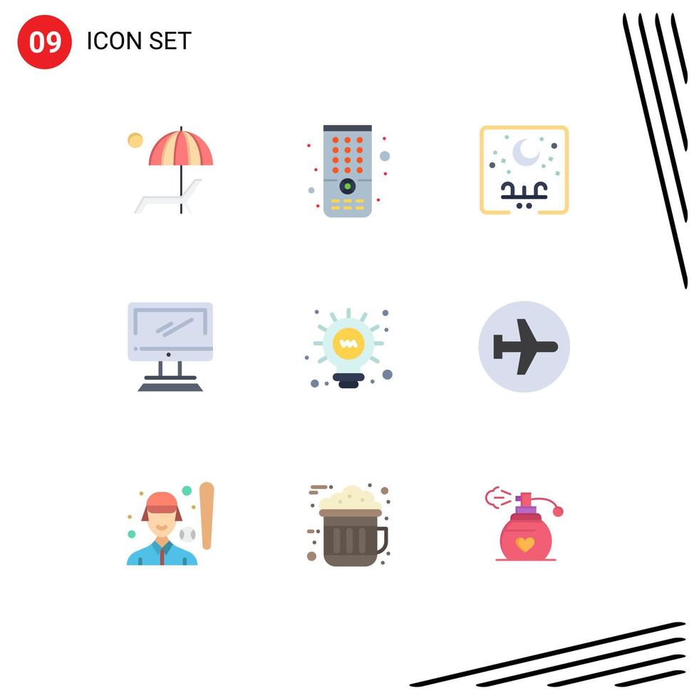 Set of 9 Modern UI Icons Symbols Signs for pc device eid monitor moon Editable Vector Design Elements