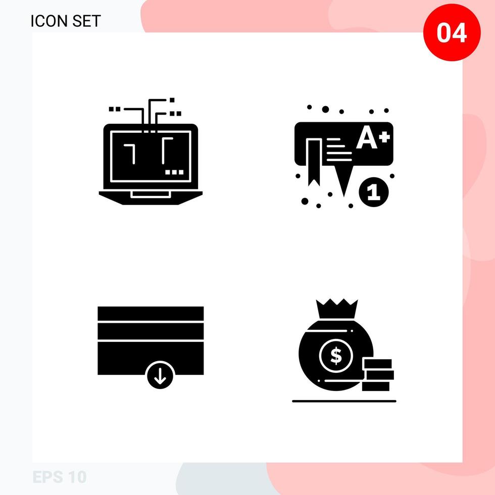 Vector Pack of 4 Icons in Solid Style Creative Glyph Pack isolated on White Background for Web and Mobile