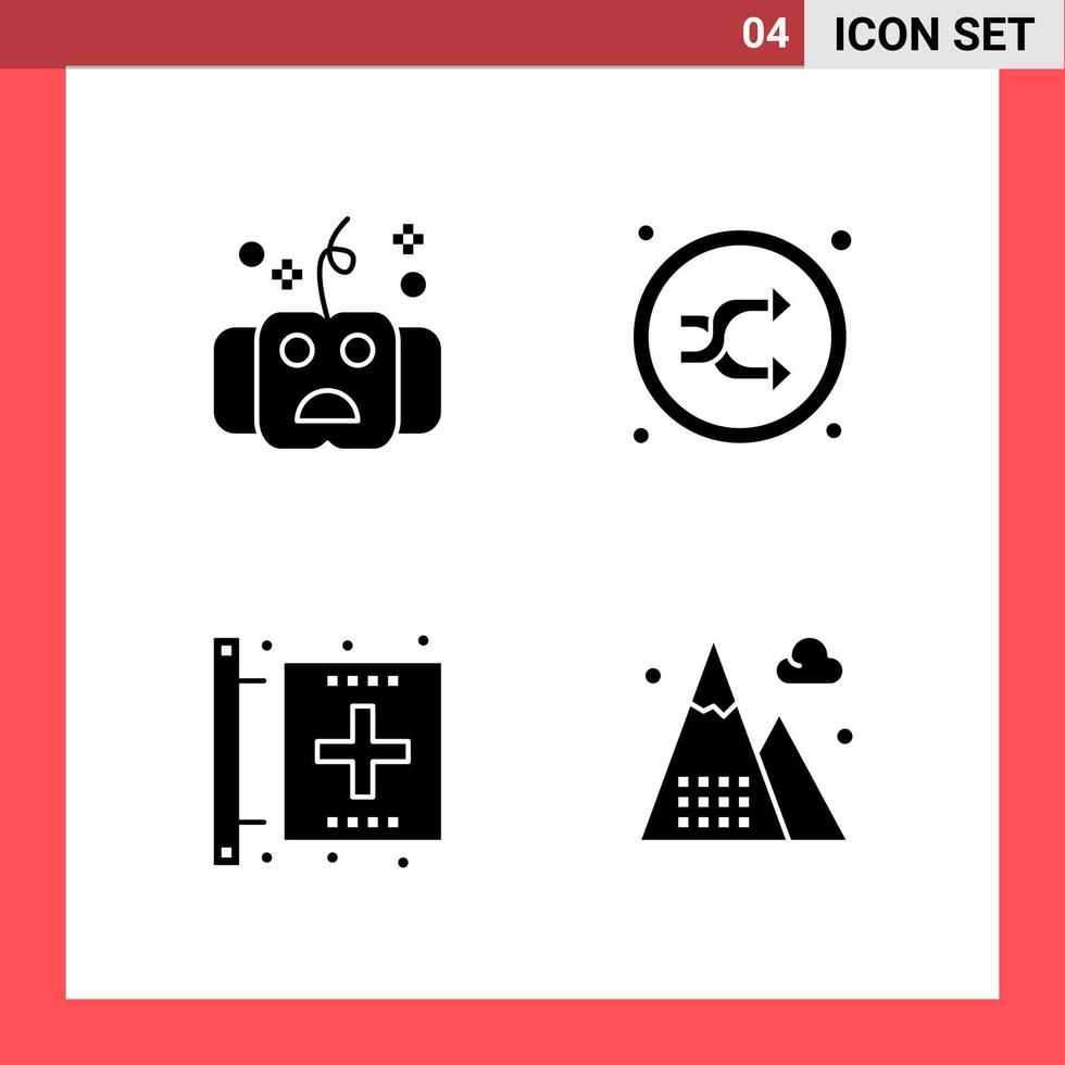 4 Icon Pack Solid Style Glyph Symbols on White Background Simple Signs for general designing vector