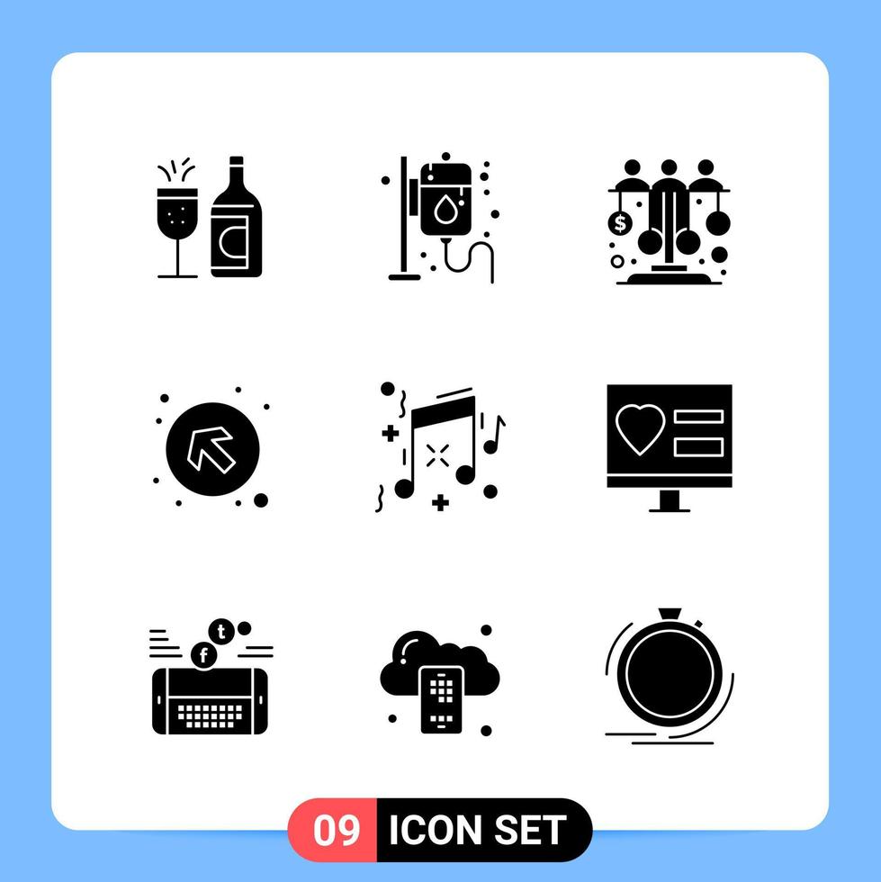 9 Solid Black Icon Pack Glyph Symbols for Mobile Apps isolated on white background 9 Icons Set vector