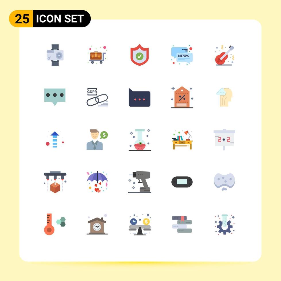 Set of 25 Modern UI Icons Symbols Signs for instrument acoustic protection news conversation Editable Vector Design Elements