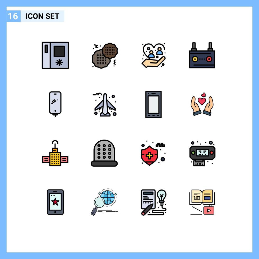 Pictogram Set of 16 Simple Flat Color Filled Lines of smart phone energy human electricity battery Editable Creative Vector Design Elements