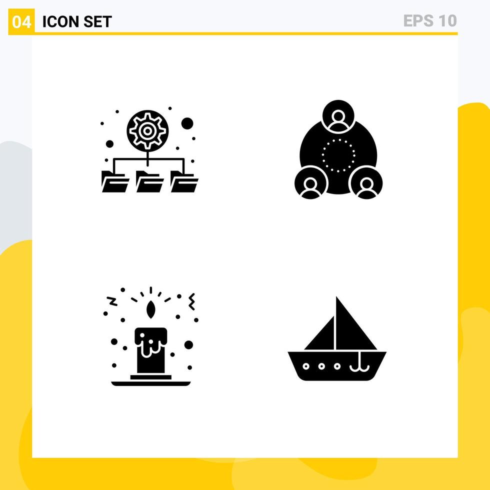 Modern Set of Solid Glyphs Pictograph of database candle light company people sail Editable Vector Design Elements