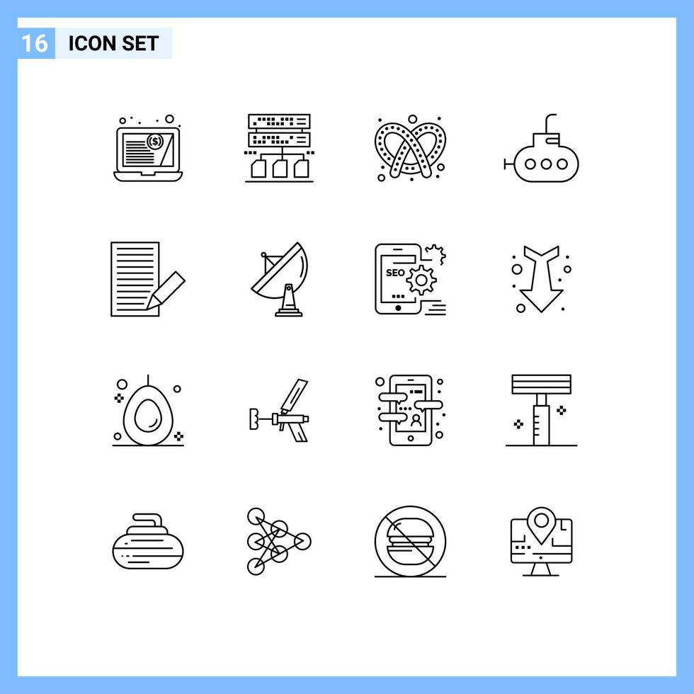 Outline Pack of 16 Universal Symbols of satellite letter dough envelope communication Editable Vector Design Elements