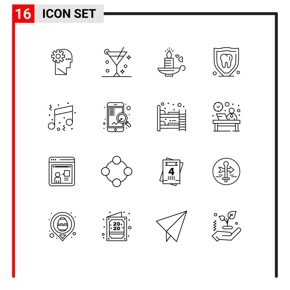 User Interface Pack of 16 Basic Outlines of fun tooth candle security insurance Editable Vector Design Elements