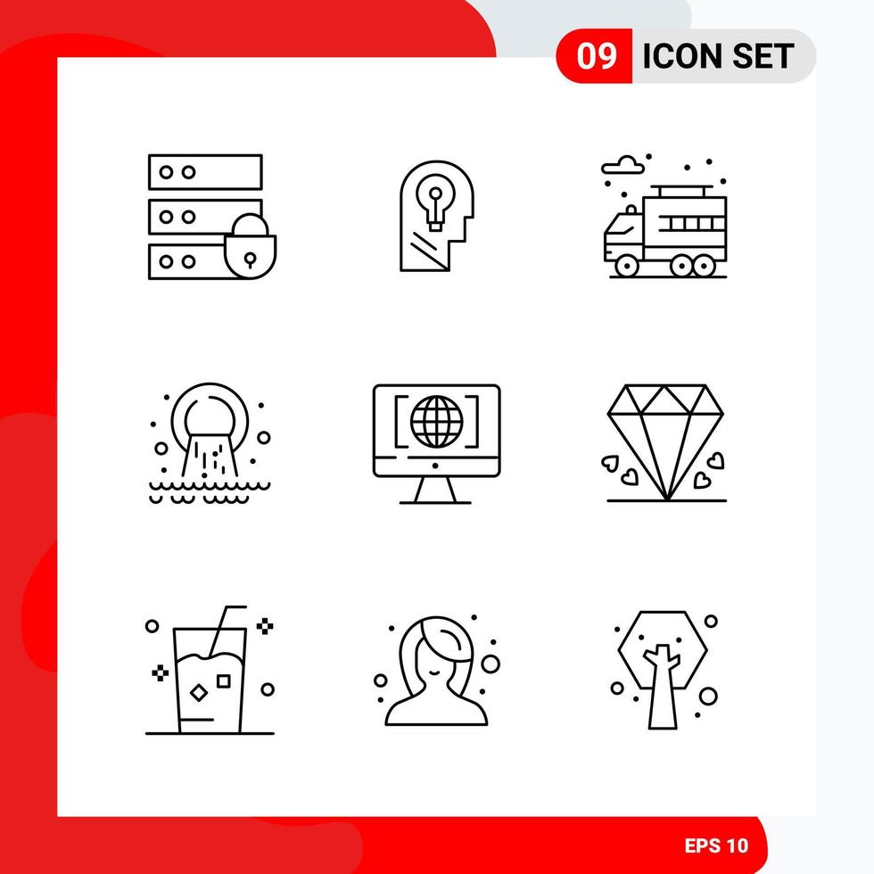 Creative Set of 9 Universal Outline Icons isolated on White Background vector