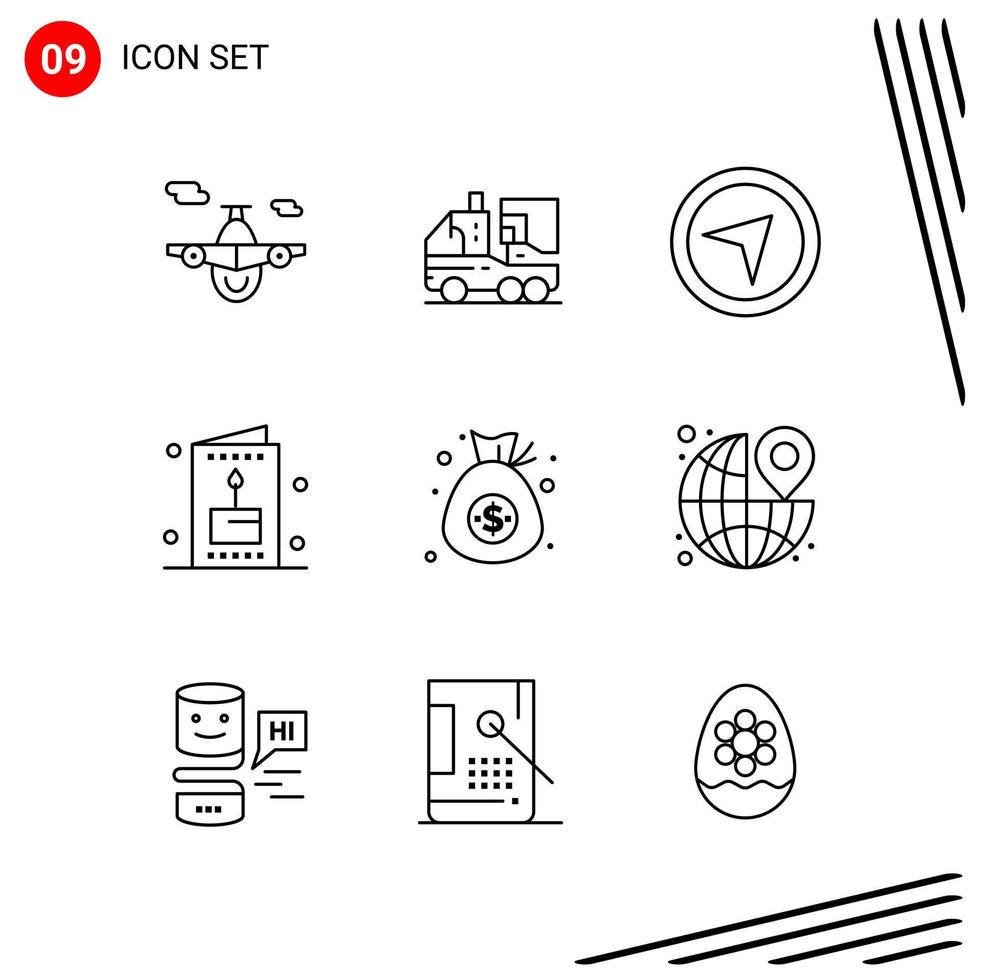 Collection of 9 Vector Icons in Line style Pixle Perfect Outline Symbols for Web and Mobile Line Icon Signs on White Background 9 Icons