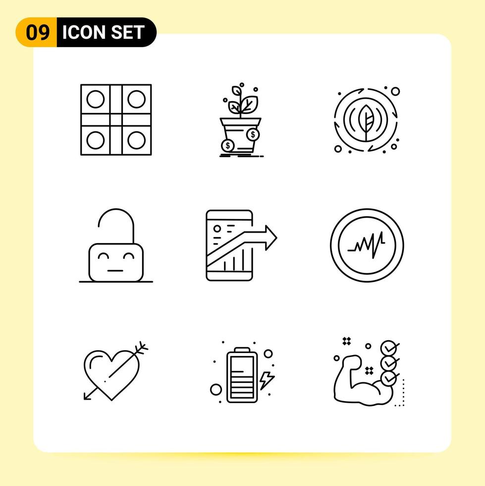 9 Creative Icons for Modern website design and responsive mobile apps 9 Outline Symbols Signs on White Background 9 Icon Pack vector