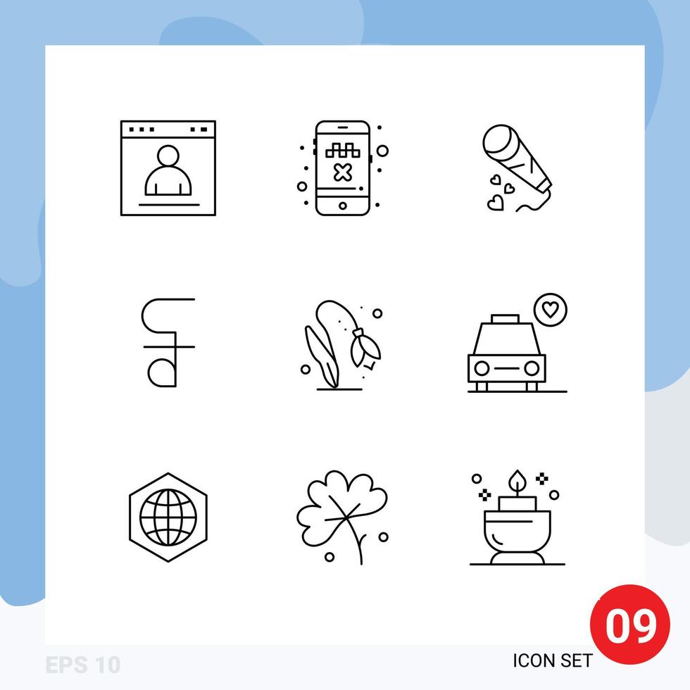 Pack of 9 Modern Outlines Signs and Symbols for Web Print Media such as cash coin transport reil loving Editable Vector Design Elements