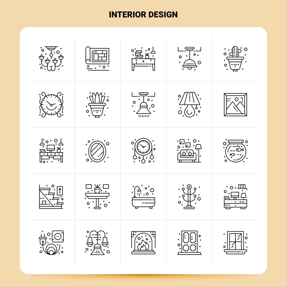 esquema 25 conjunto de iconos de diseño de interiores diseño de estilo de línea vectorial conjunto de iconos negros paquete de pictogramas lineales diseño de ideas de negocios web y móviles ilustración vectorial vector