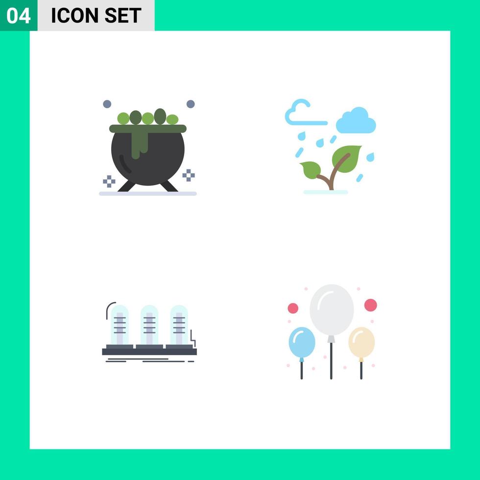 Group of 4 Flat Icons Signs and Symbols for cauldron lamp green leaf tube Editable Vector Design Elements