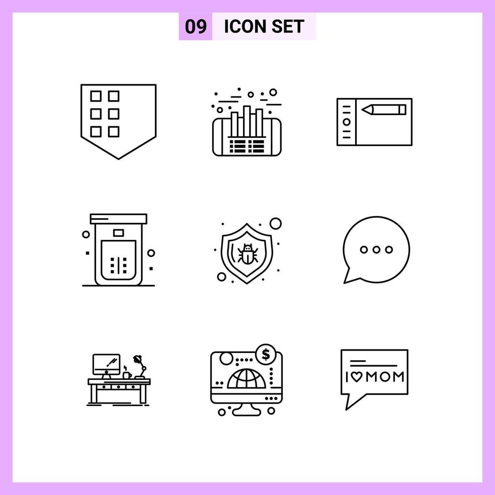 9 Icons in Line Style Outline Symbols on White Background Creative Vector Signs for Web mobile and Print