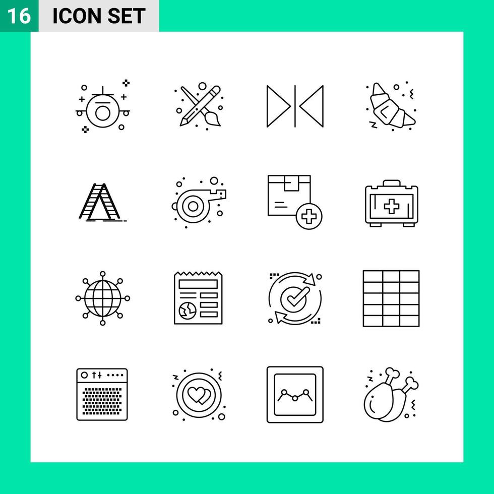 paquete de 16 iconos de estilo de línea establece símbolos de esquema para imprimir signos creativos aislados en fondo blanco vector