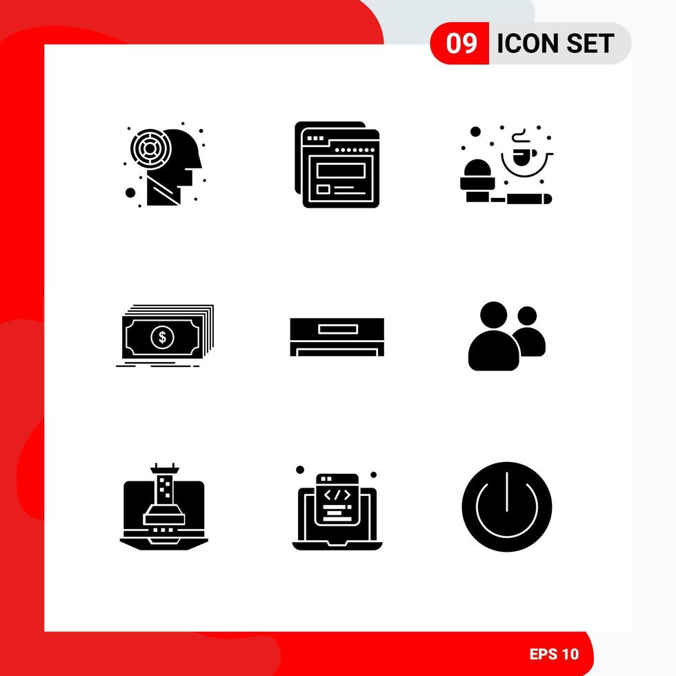 Stock Vector Icon Pack of 9 Line Signs and Symbols for cooling money measurement funds dollar Editable Vector Design Elements