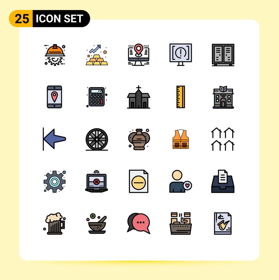 grupo de 25 signos y símbolos de colores planos de línea rellena para ayudar a mapear elementos de diseño de vectores editables del pin del cliente