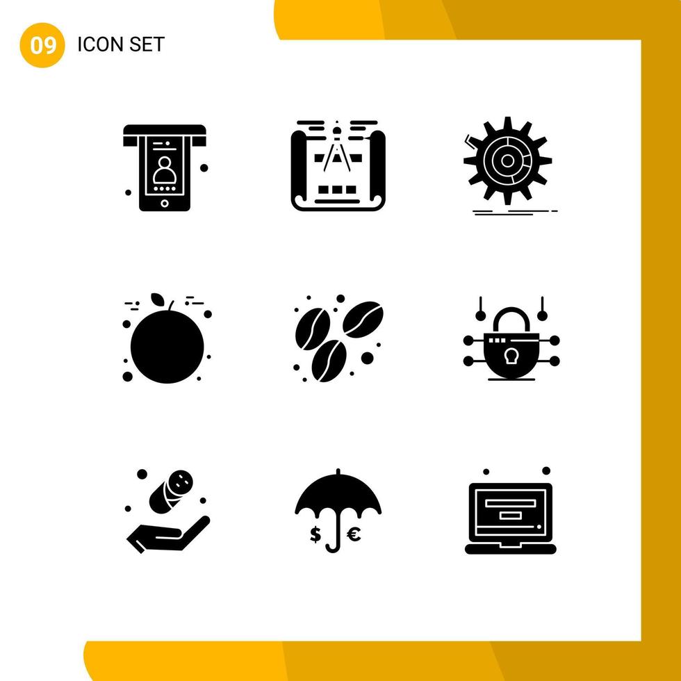 Mobile Interface Solid Glyph Set of 9 Pictograms of food bean data thanksgiving fruit Editable Vector Design Elements