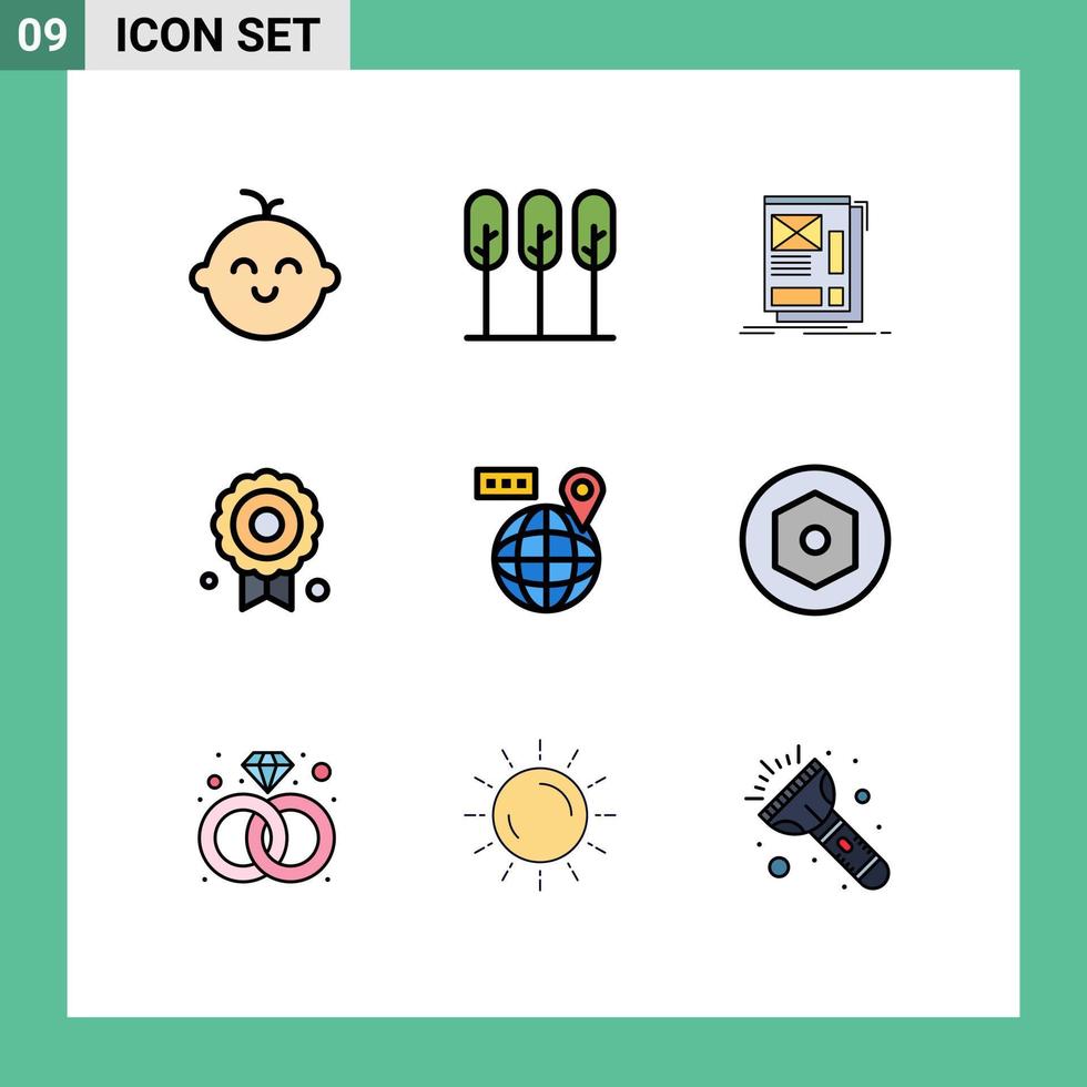 Set of 9 Modern UI Icons Symbols Signs for navigation world framing quality certificate Editable Vector Design Elements