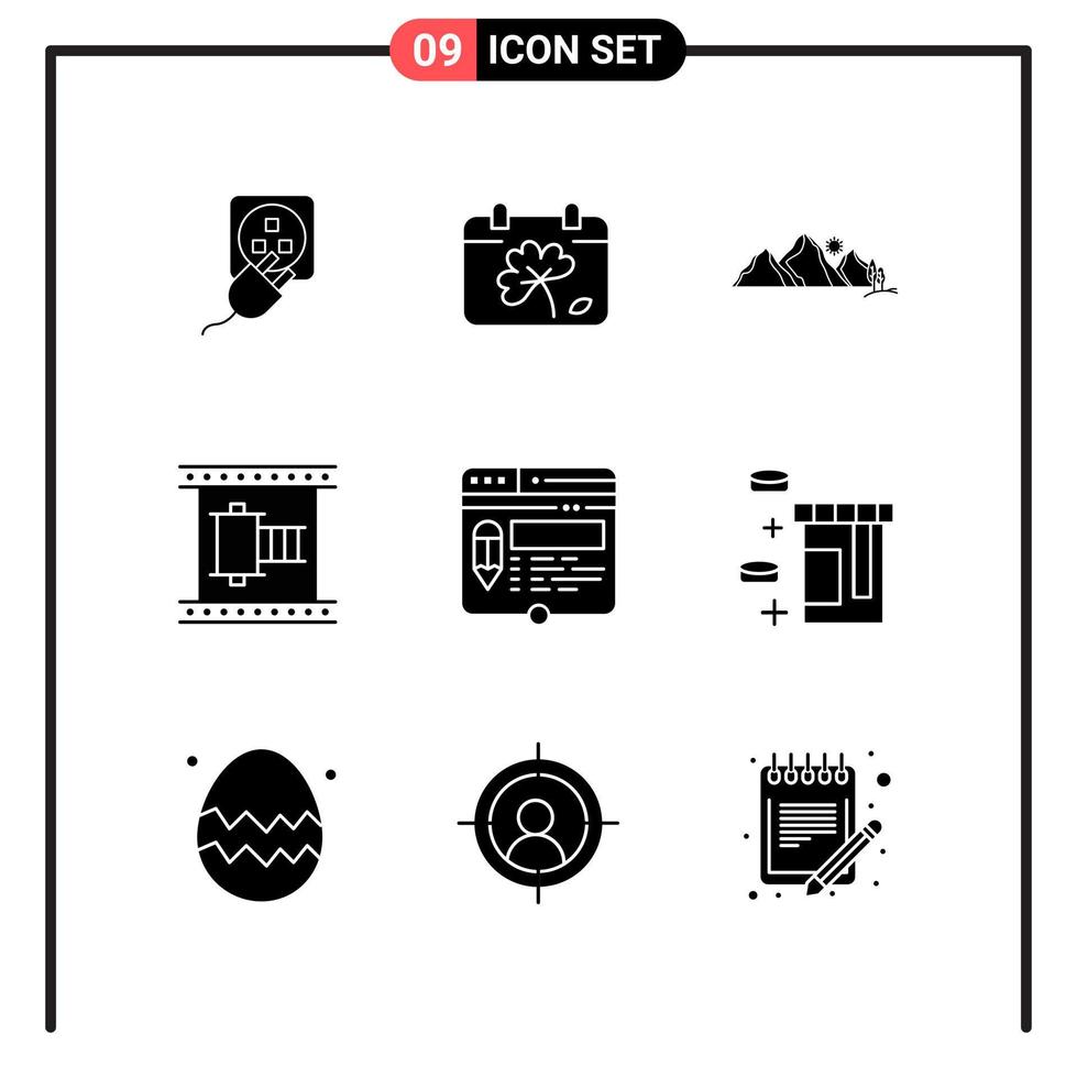 conjunto de 9 iconos de estilo sólido para web y símbolos de glifos móviles para imprimir signos de iconos sólidos aislados en fondo blanco vector