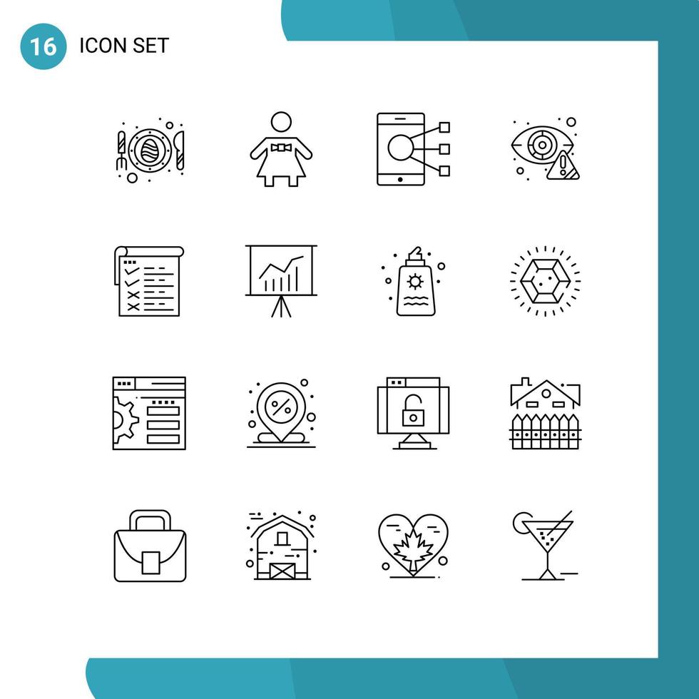 Universal Icon Symbols Group of 16 Modern Outlines of checklist eye device detector crime Editable Vector Design Elements