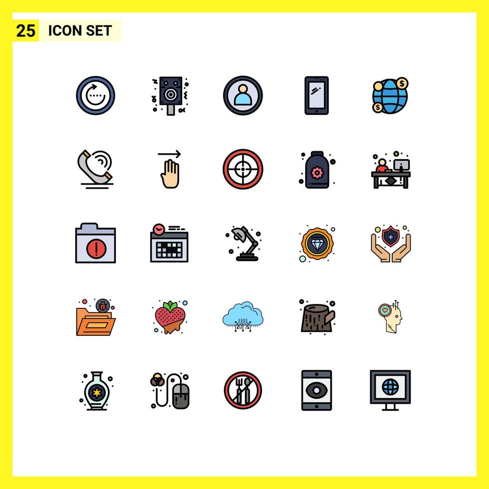25 Universal Filled line Flat Colors Set for Web and Mobile Applications global android party mobile phone Editable Vector Design Elements