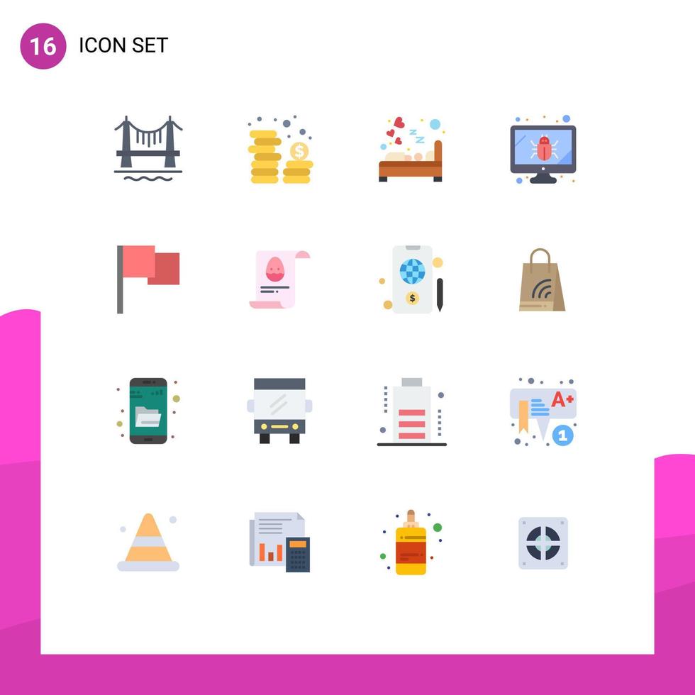 16 User Interface Flat Color Pack of modern Signs and Symbols of basic screen bedroom monitor sleep Editable Pack of Creative Vector Design Elements