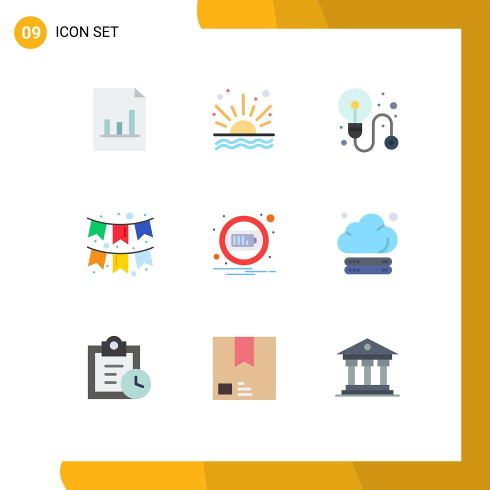 Universal Icon Symbols Group of 9 Modern Flat Colors of notification charge idea battery flag Editable Vector Design Elements