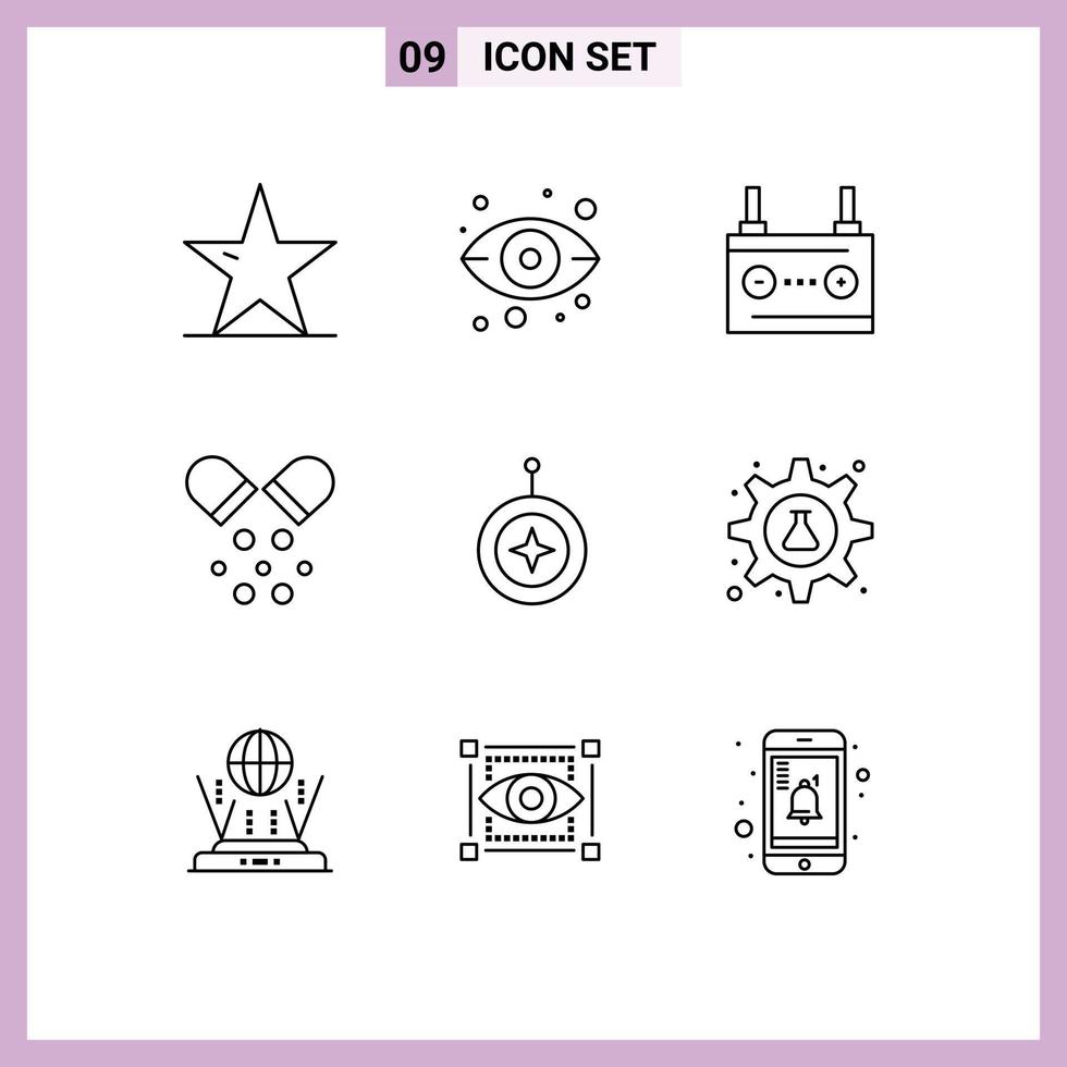 Pack of 9 creative Outlines of pills medical view health electricity Editable Vector Design Elements