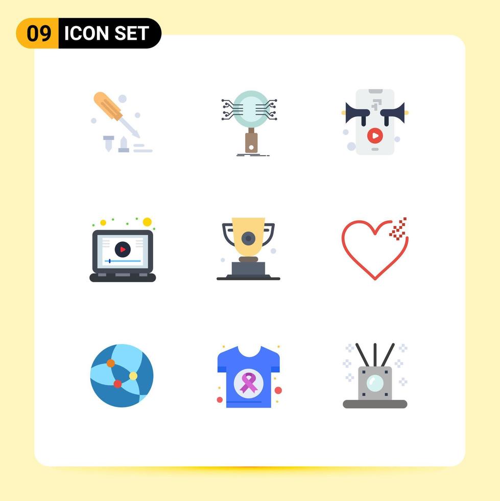 grupo de 9 signos y símbolos de colores planos para la lección del tutorial de seguridad de la pantalla de la copa elementos de diseño vectorial editables vector