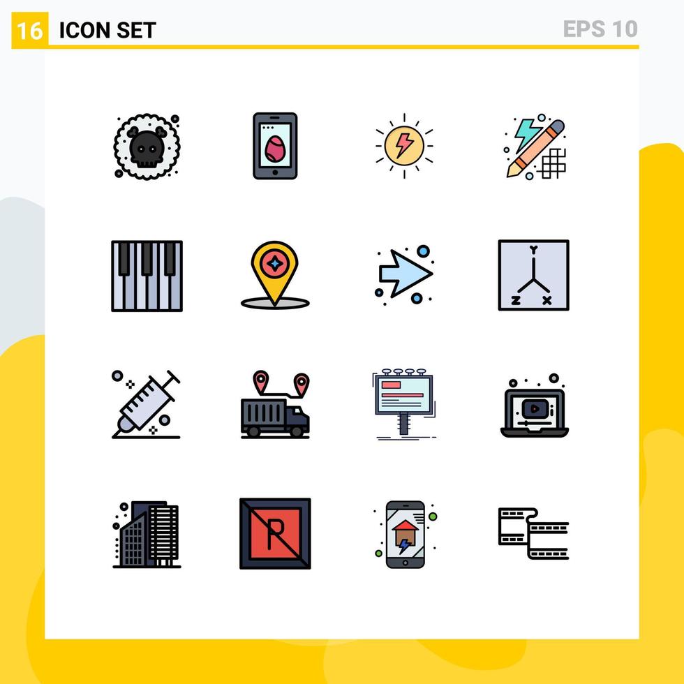 16 Universal Flat Color Filled Lines Set for Web and Mobile Applications keyboard thinking energy innovation creative Editable Creative Vector Design Elements