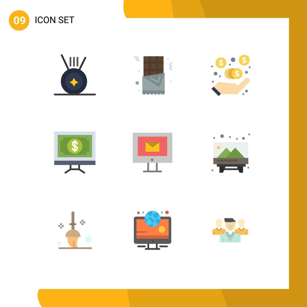 Universal Icon Symbols Group of 9 Modern Flat Colors of board chat bank mail pay Editable Vector Design Elements