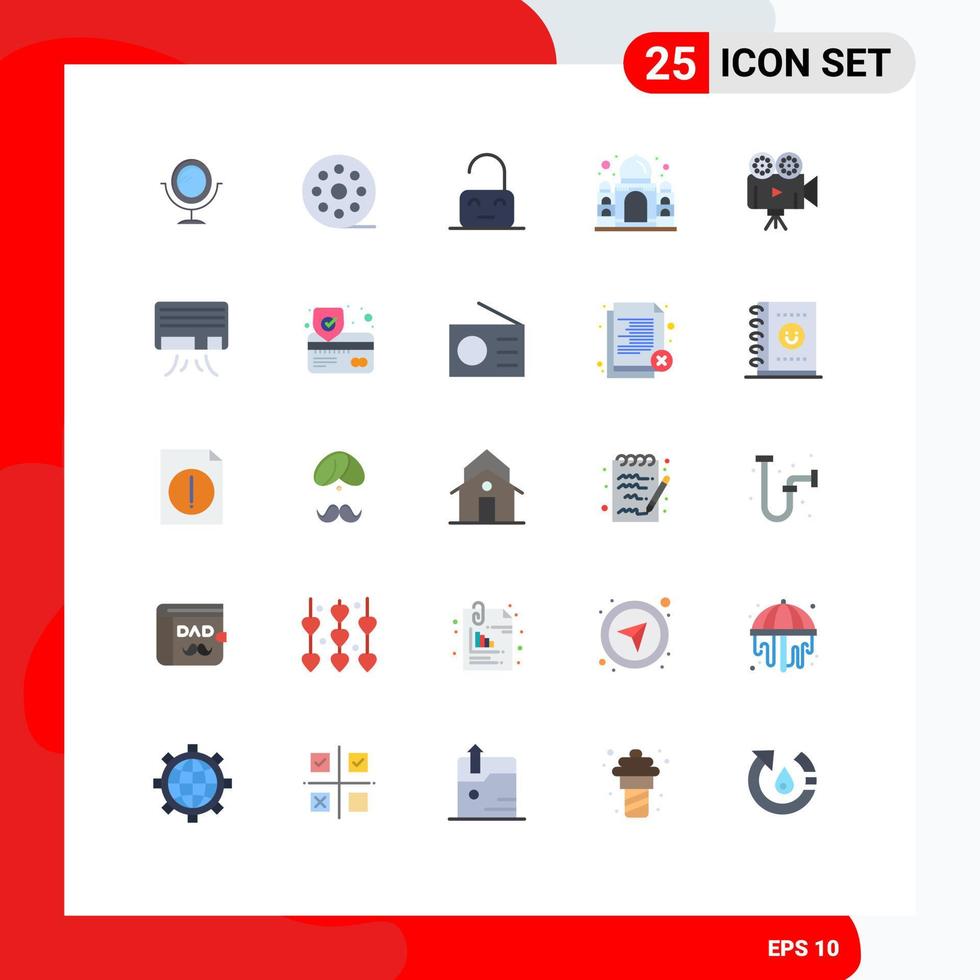 Set of 25 Modern UI Icons Symbols Signs for video film camera parental camera taj mahal Editable Vector Design Elements