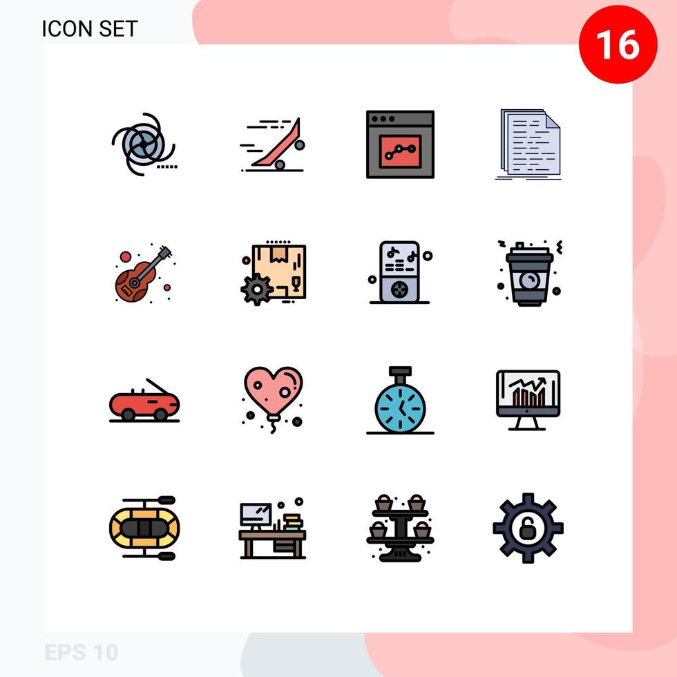 grupo universal de símbolos de iconos de 16 líneas modernas llenas de color plano de codificación de programación interfaz de código de placa de skate elementos de diseño de vectores creativos editables