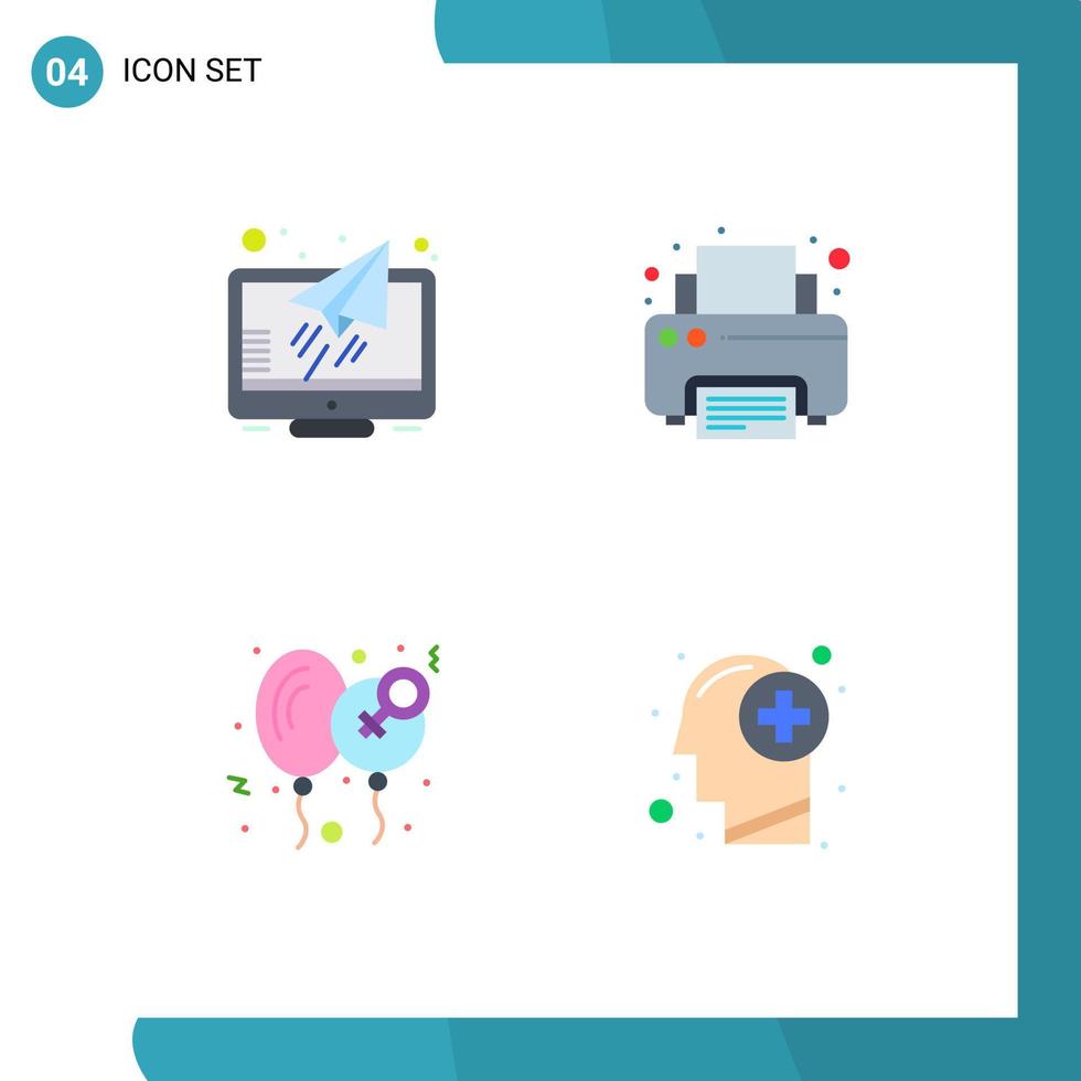 Set of 4 Modern UI Icons Symbols Signs for message day screen printer love Editable Vector Design Elements