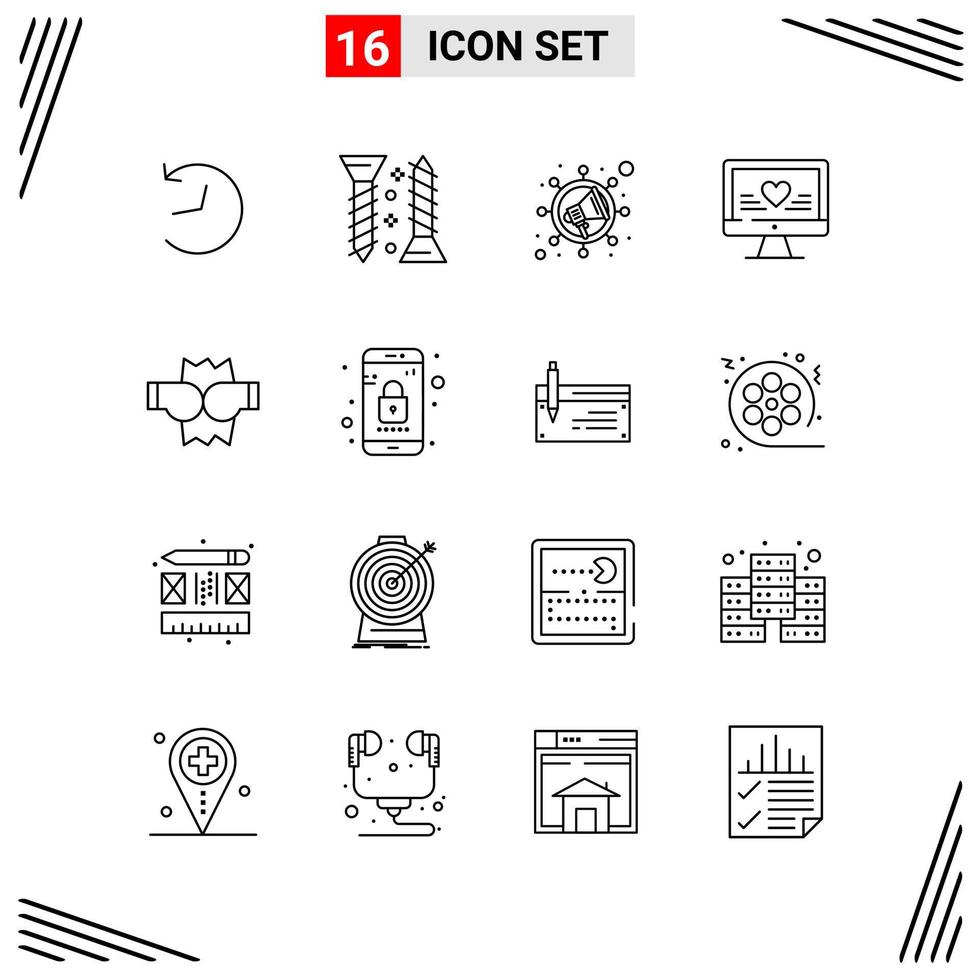 16 iconos estilo de línea basados en cuadrícula símbolos de esquema creativos para el diseño de sitios web signos de icono de línea simple aislados en fondo blanco conjunto de 16 iconos vector