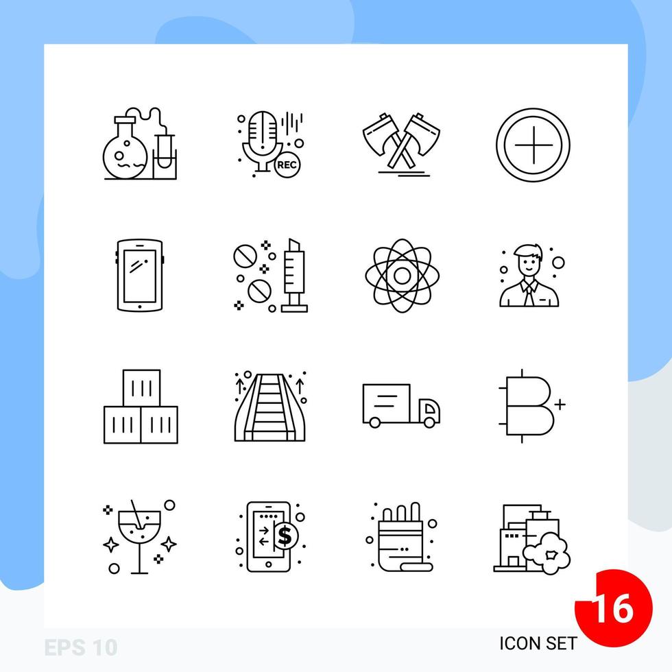 Modern Pack of 16 Icons Line Outline Symbols isolated on White Backgound for Website designing vector