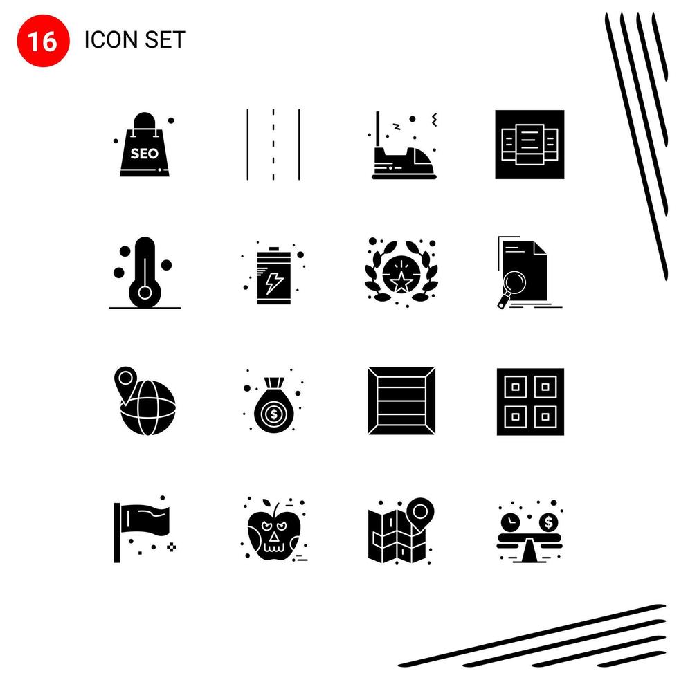 Group of 16 Solid Glyphs Signs and Symbols for nature price road layout vehicle Editable Vector Design Elements