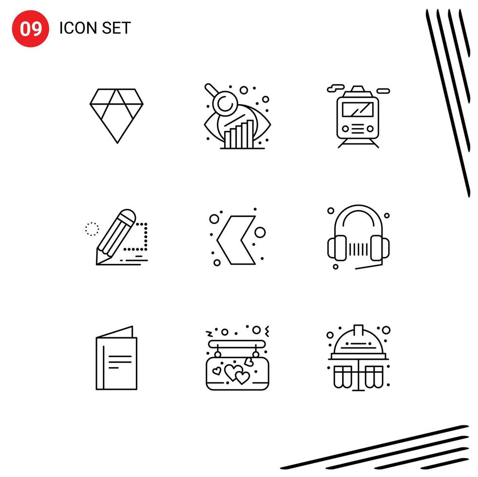 Pictogram Set of 9 Simple Outlines of left arrow transport draw painting Editable Vector Design Elements