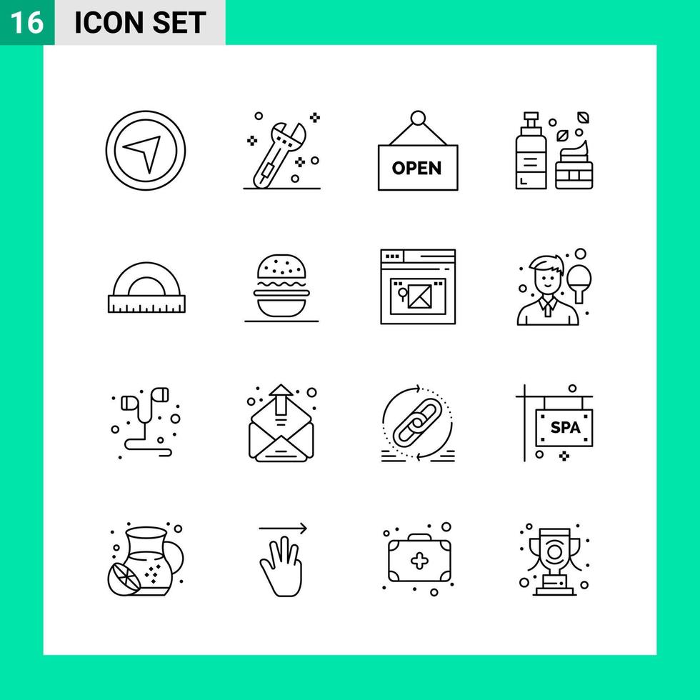 Pack of 16 Line Style Icon Set Outline Symbols for print Creative Signs Isolated on White Background 16 Icon Set vector