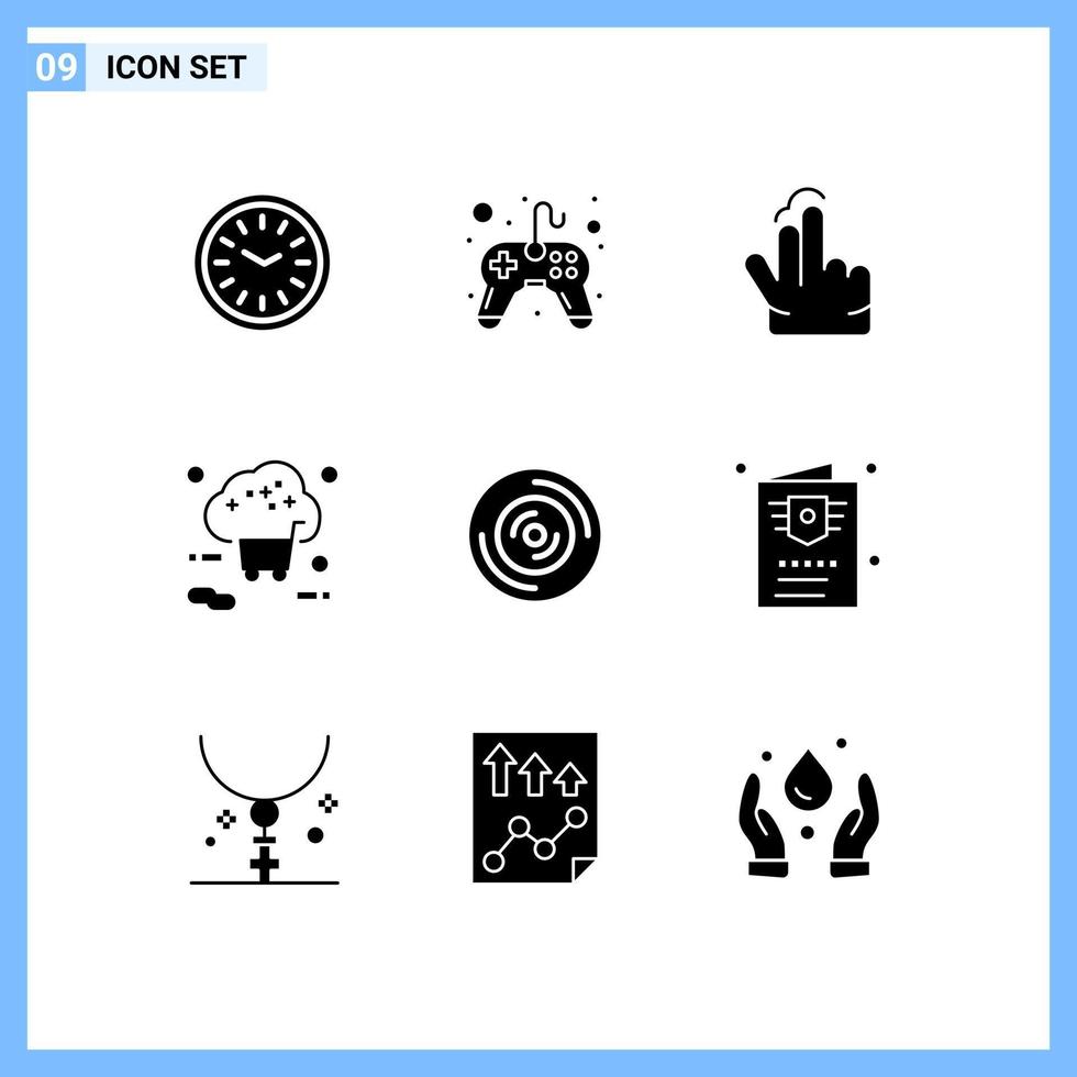 Pack of 9 Modern Solid Glyphs Signs and Symbols for Web Print Media such as shopping online video game internet touch Editable Vector Design Elements