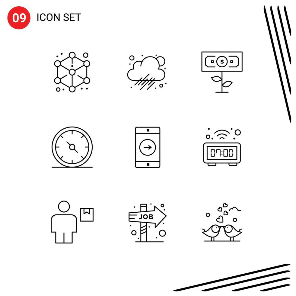 9 Universal Outline Signs Symbols of right office dollar gauge business Editable Vector Design Elements