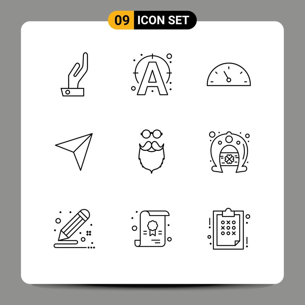 Universal Icon Symbols Group of 9 Modern Outlines of beared hipster performance moustache up Editable Vector Design Elements