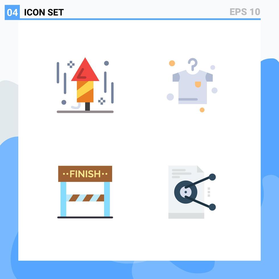 paquete de 4 signos y símbolos de iconos planos modernos para medios de impresión web, como elementos de diseño de vectores editables de archivos colgantes de cohetes deportivos de celebración