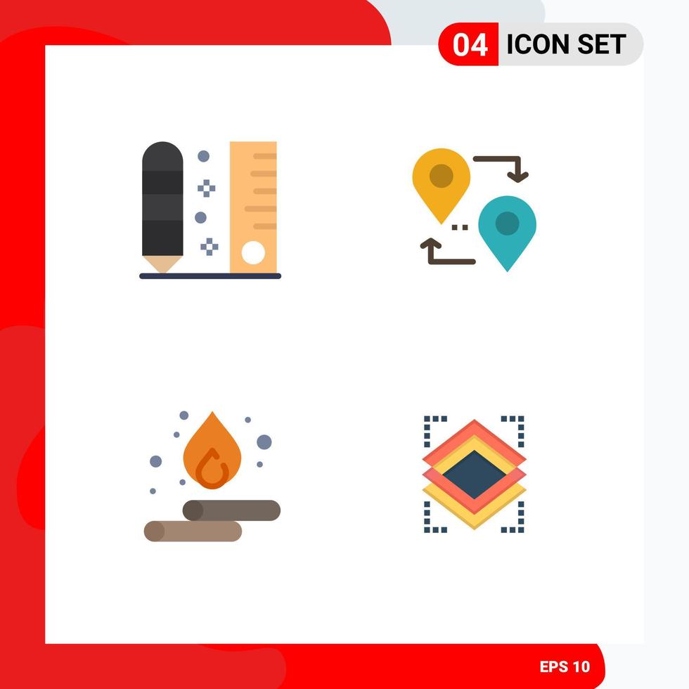 4 Creative Icons Modern Signs and Symbols of drafting droop ruler map water Editable Vector Design Elements